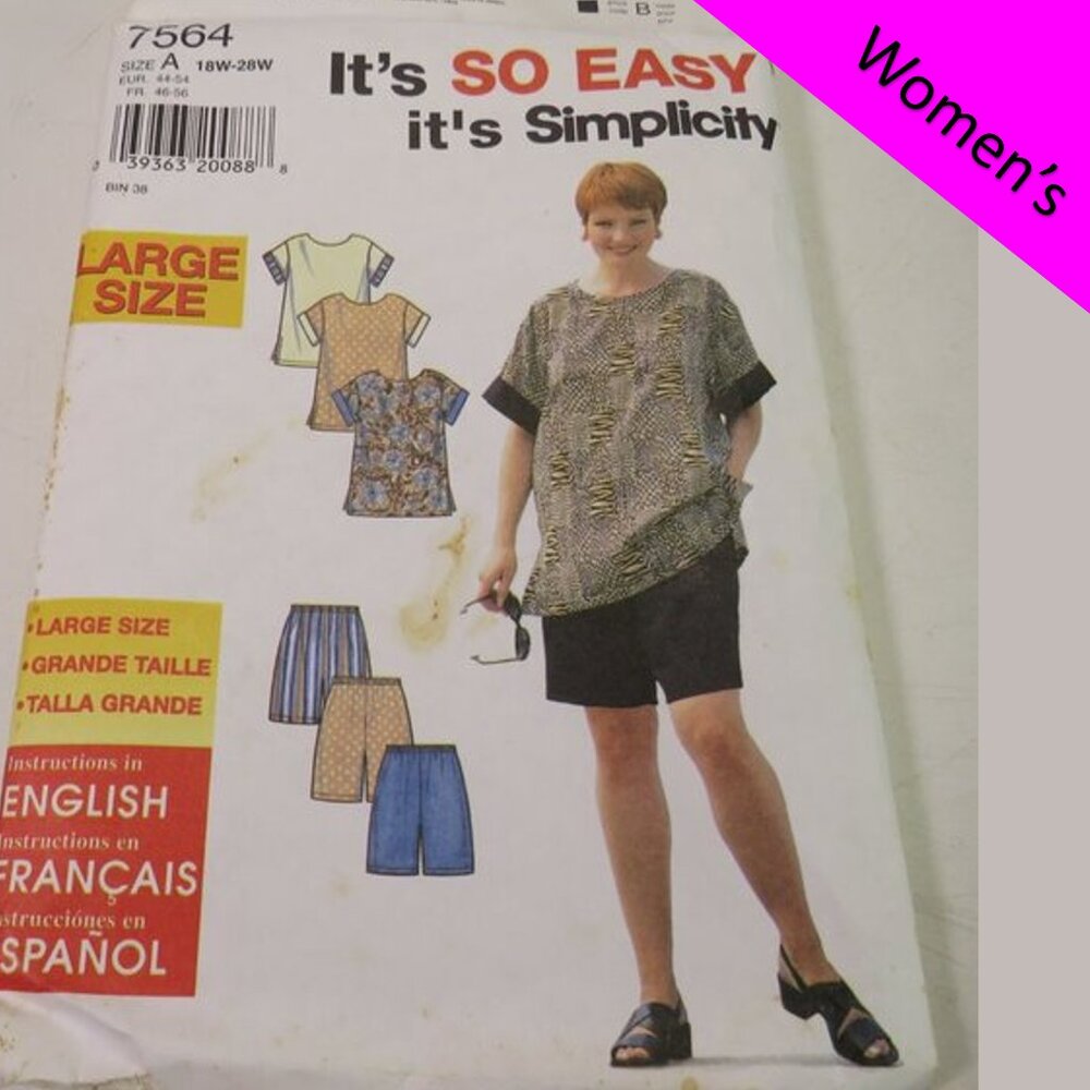 Simplicity 7564 Sewing Pattern EASY shirt & shorts size 18W-24W